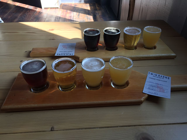 A tasting flight of Twin Barns craft beer