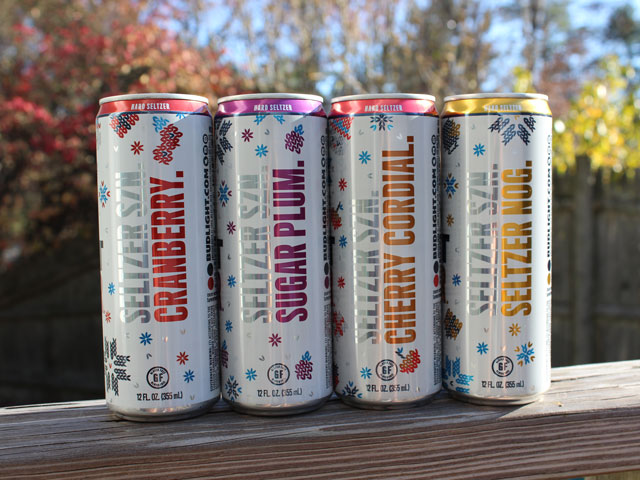 The four flavors in the Bud Light Holiday Seltzer Pack - Cherry Cordial, Cranberry, Seltzer Nog and Sugar Plum