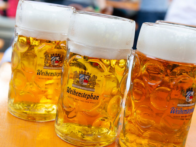 Three Glass Steins of Weihenstephan Beer