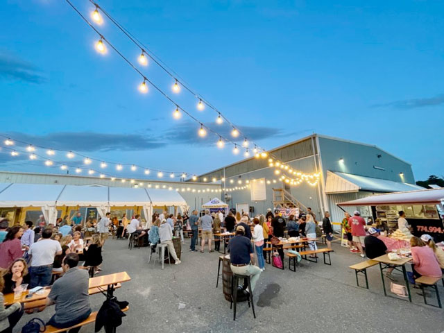 The outdoor beer garden at Cape Cod Beer