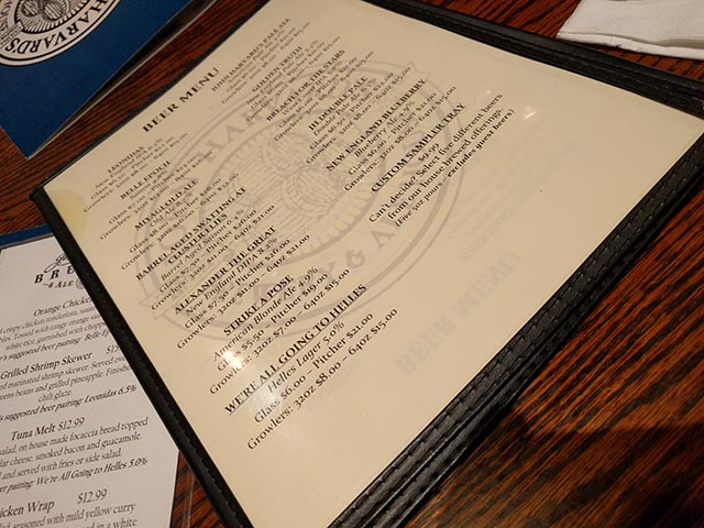 John Harvard's beer menu