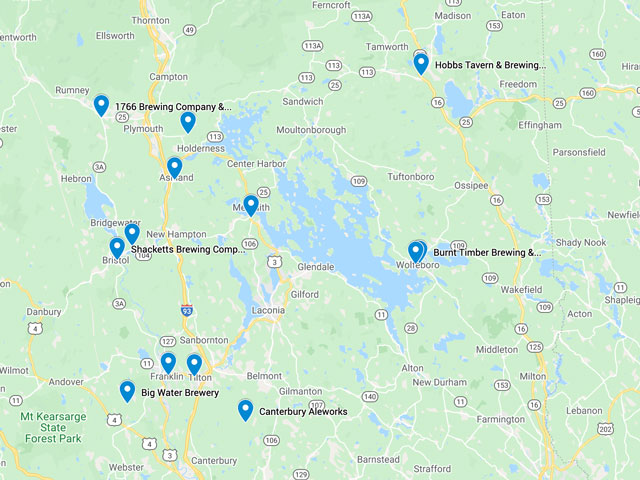 Map of New Hampshire Breweries in the Lakes Region