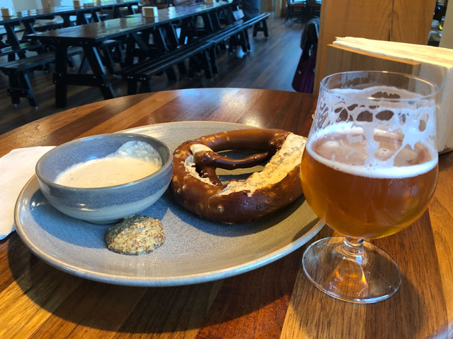 Bar snacks (a pretzel) at Lawson's in Waitsfield