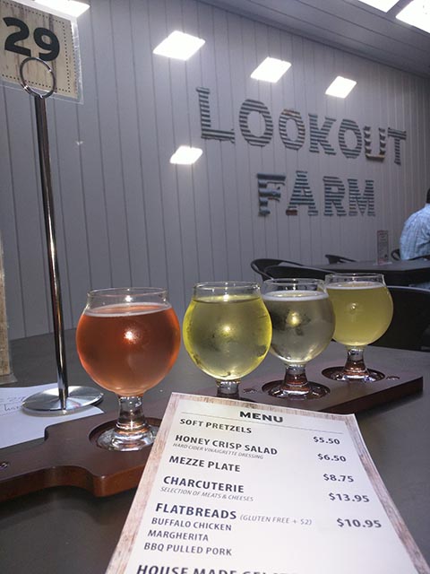 A flight of cider from Lookout Farm Cider Company