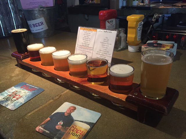 A flight of beers at Moat Mtn Brewery in North Conway, NH