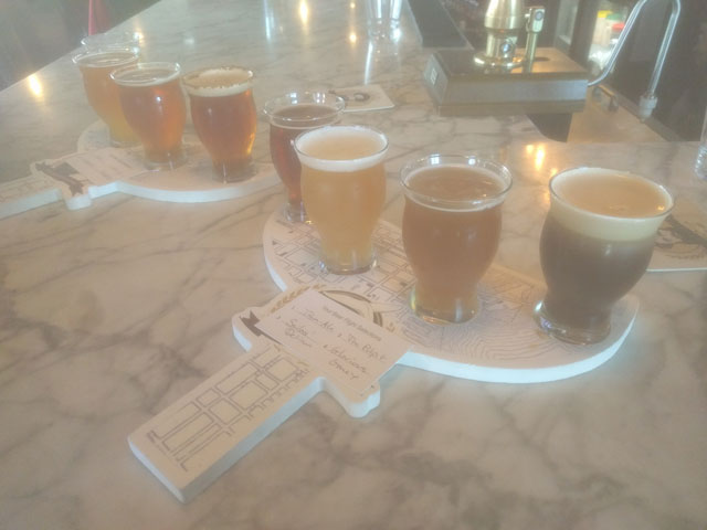 A flight of Moby Dick Brewing beers in New Bedford, MA