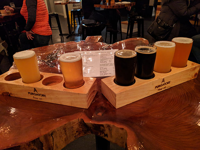 Flight of beers at Purgatory Beer Co.