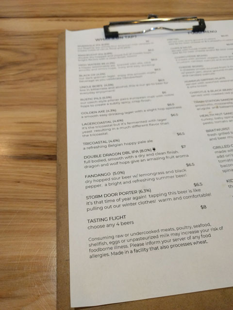 Riverwalk Brewing's menu of craft beers