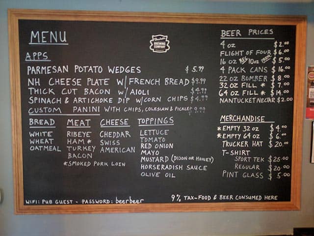 Shacketts Brewing Company Menu