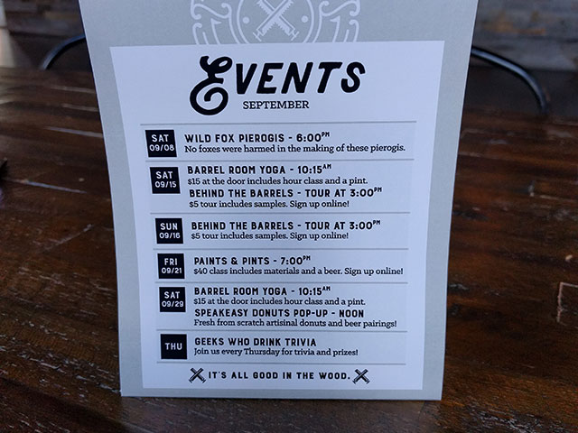 A tabletop event menu for patrons