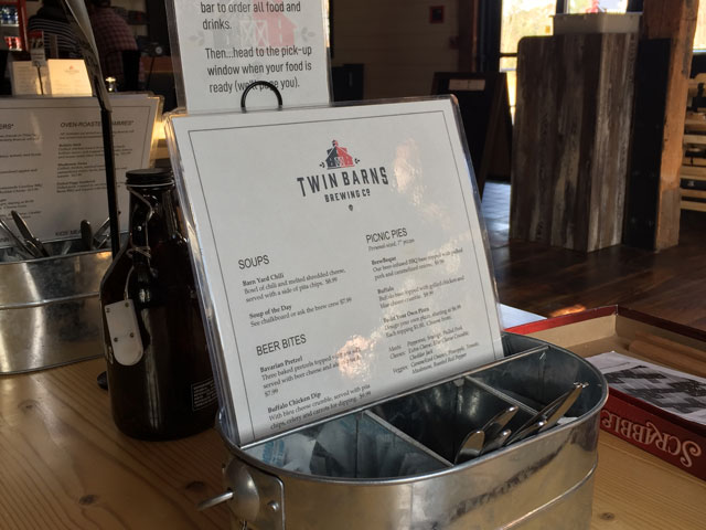 Twin Barns Brewpub food menu