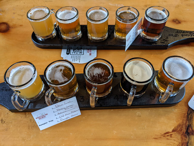 Two flights of beers at Woodstock Inn Brewery in Woodstock, NH