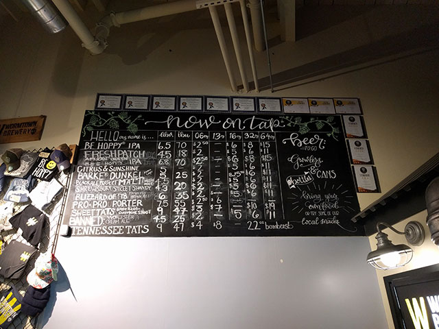 Wormtown Brewing taproom beer menu