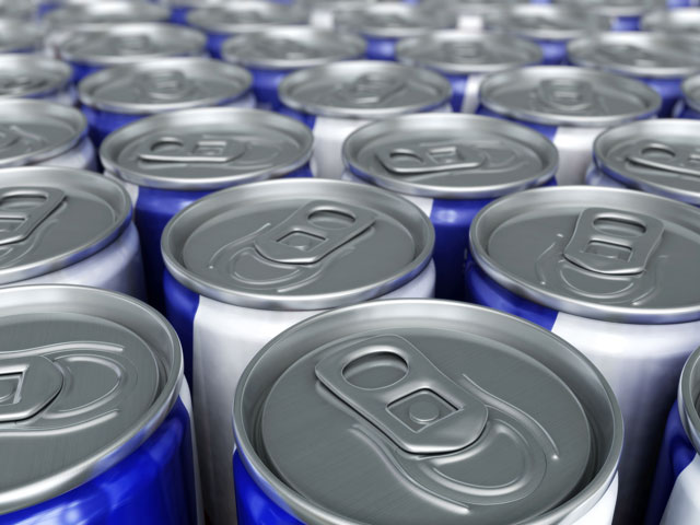 Dozens of cans of energy drinks, all loaded with caffeine