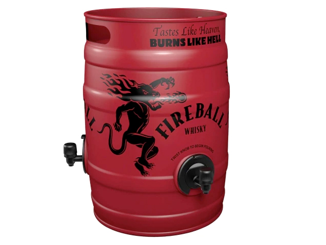 A mini keg of Fireball Cinnamon Whisky