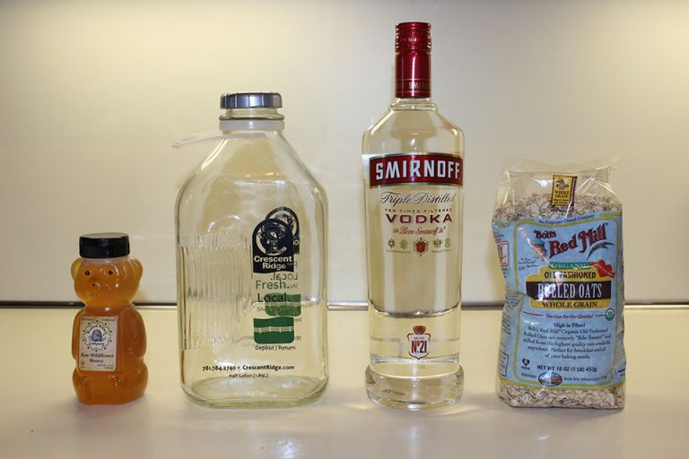 Honey Infused Vodka ingredients: honey, oats, and vodka