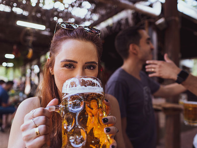 A large mug filled with beer for Oktoberfest