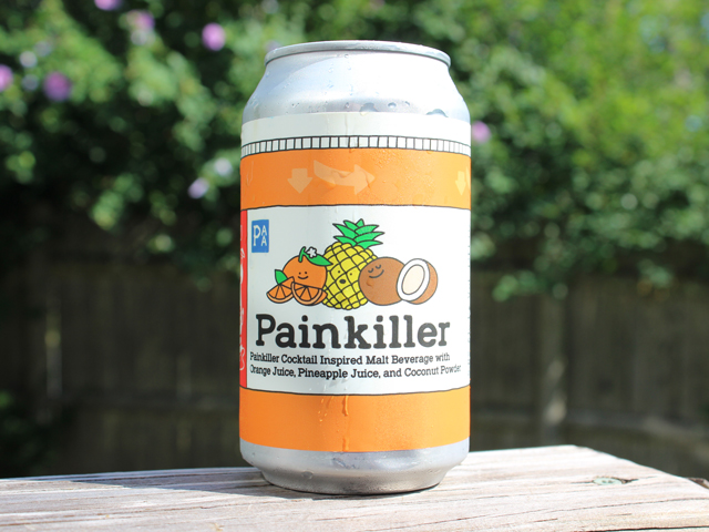 A 12 oz Painkiller from Prairie Artisan Ales, a Malt Beverage with OJ, Pineapple Juice and Coconut Powder